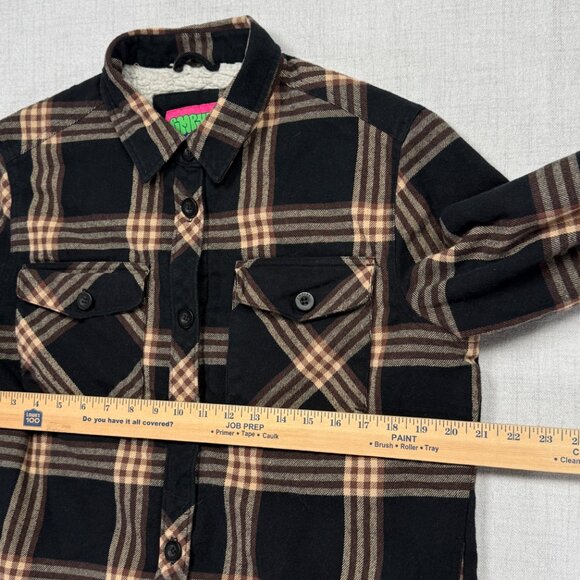 Empyre Plaid Sherpa Lined Shirt Jacket Brown Black Cotton Blend Shacket Size M - Picture 7 of 13